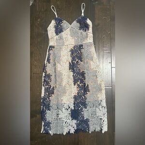 Endless Rose floral lace overlay nude midi dress‎ NEW Medium